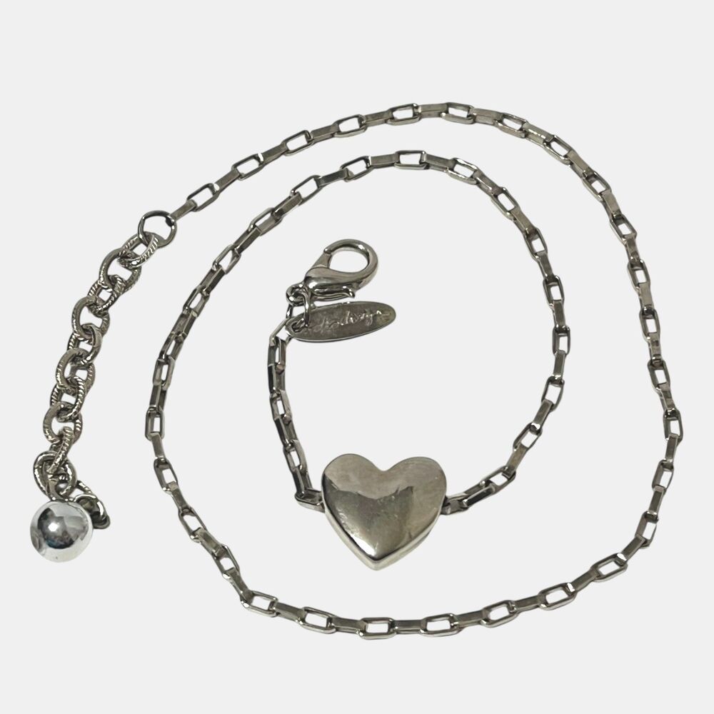 Soho Design Necklace Puffy Heart Pendant Chunky Paperclip Link Chain Silver Tone